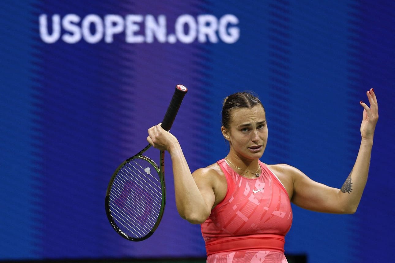 Valko-Venäjän Aryna Sabalenka (kuvassa) nousi täpärään voittoon Yhdysvaltain Madison Keysista. LEHTIKUVA/AFP