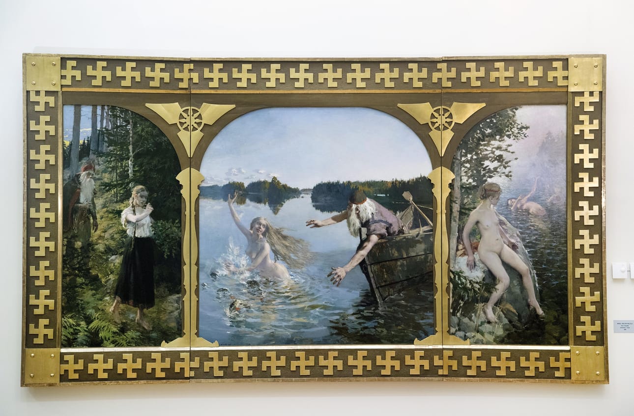 Suomen Pankissa esillä oleva Akseli Gallen-Kallelan Aino-triptyykki on maalattu ensin eli vuonna 1889. Erot Ateneumin Ainoon huomaa vasta kuvia vierekkäin vertaillessa.