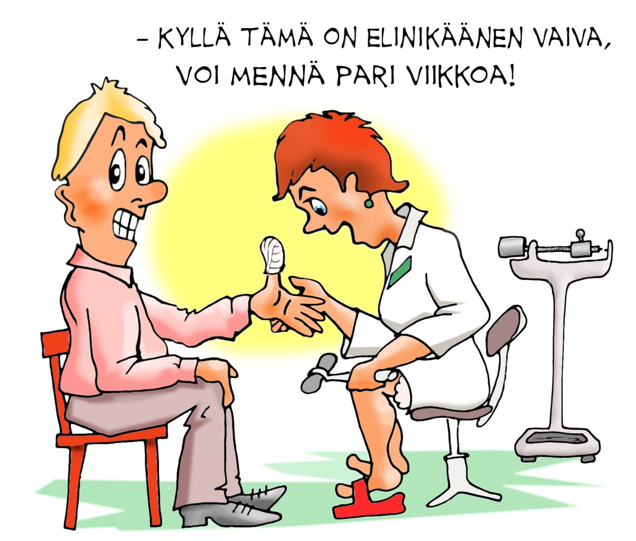Tämä pilakuva liittyy lääkäripulaan.