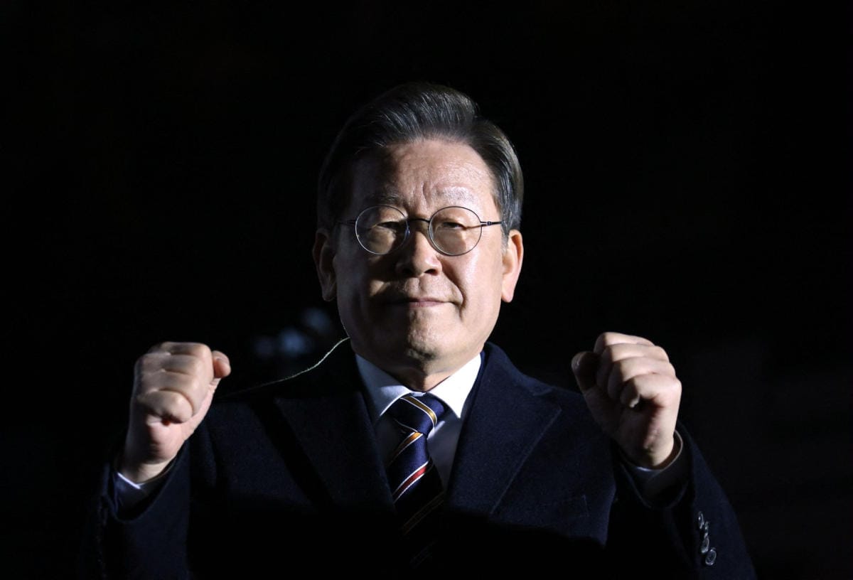 Demokraattisen puolueen Lee Jae-myung on toinen kärkiehdokkaista. Lehtikuva/AFP