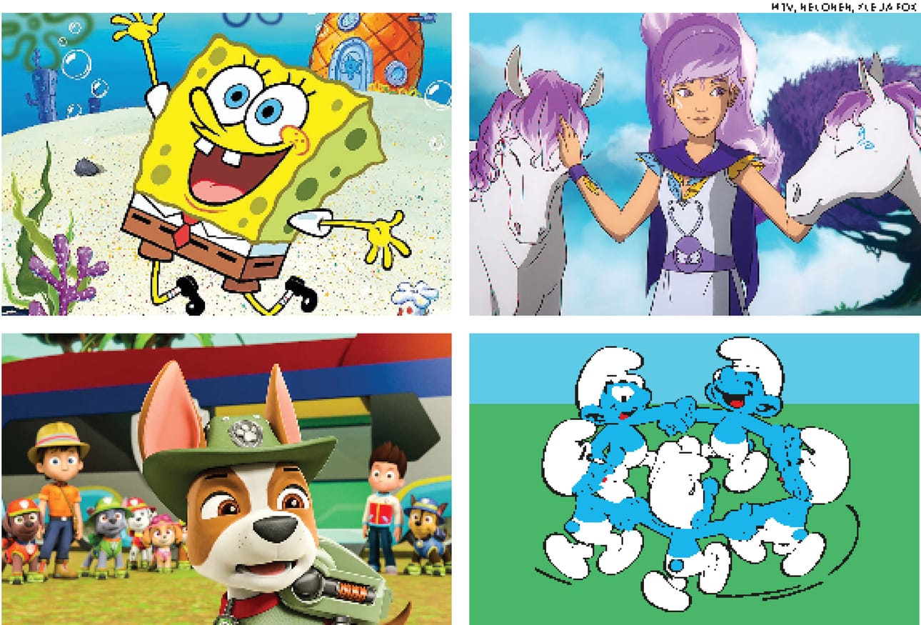 MTV3:lla näkyvä Paavo Pesusieni, Nelosen Lego-sarja, TV2:n ohjelma Ryhmä Hau ja Foxin näyttämä Smurffit ovat suosittuja lastenohjelmia.