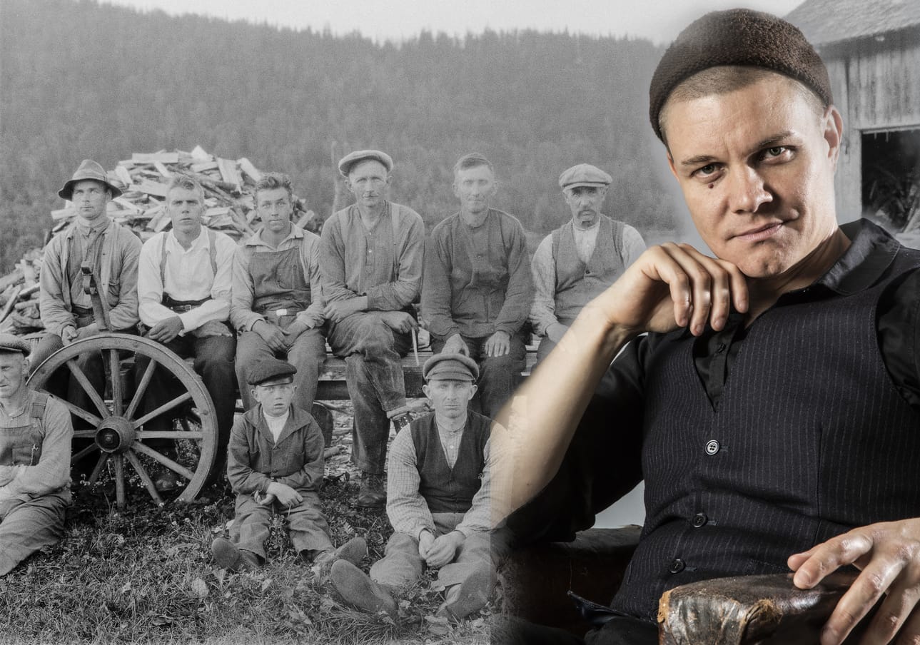 Ville-Juhani Sutinen kiinnostui metsäsuomalaisista ja etenkin Amerikkaan karkotetuista metsäsuomalaisista. Kuvassa metsäsuomalaisia 1930-luvulta Östmarkissa Ruotsissa.