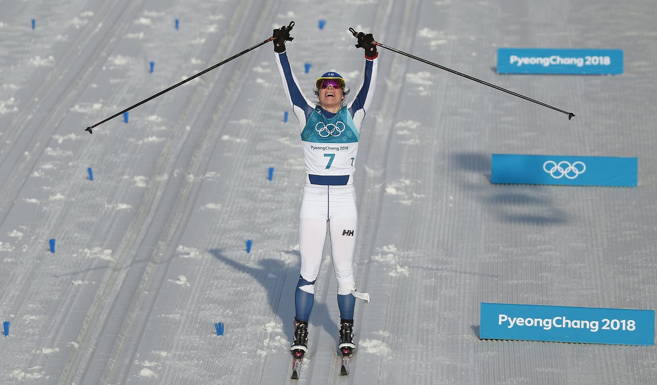 Krista Pärmäkoski hiihti viimeiset kymmenen kilometriä yksin.