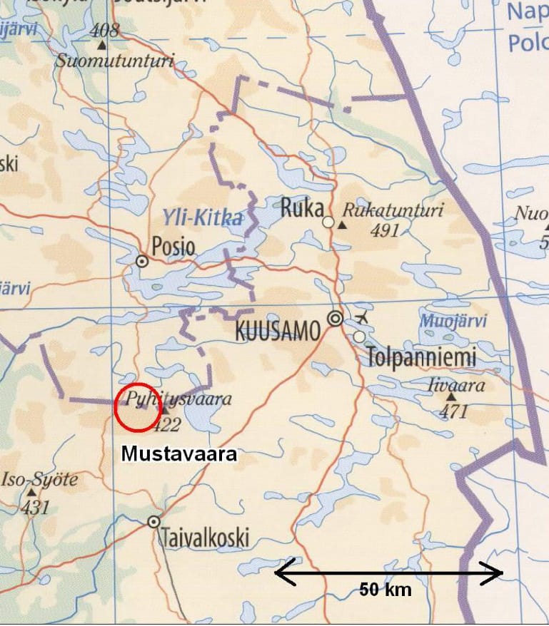 Mustavaara sijaitsee Taivalkosken ja Posion rajalla.