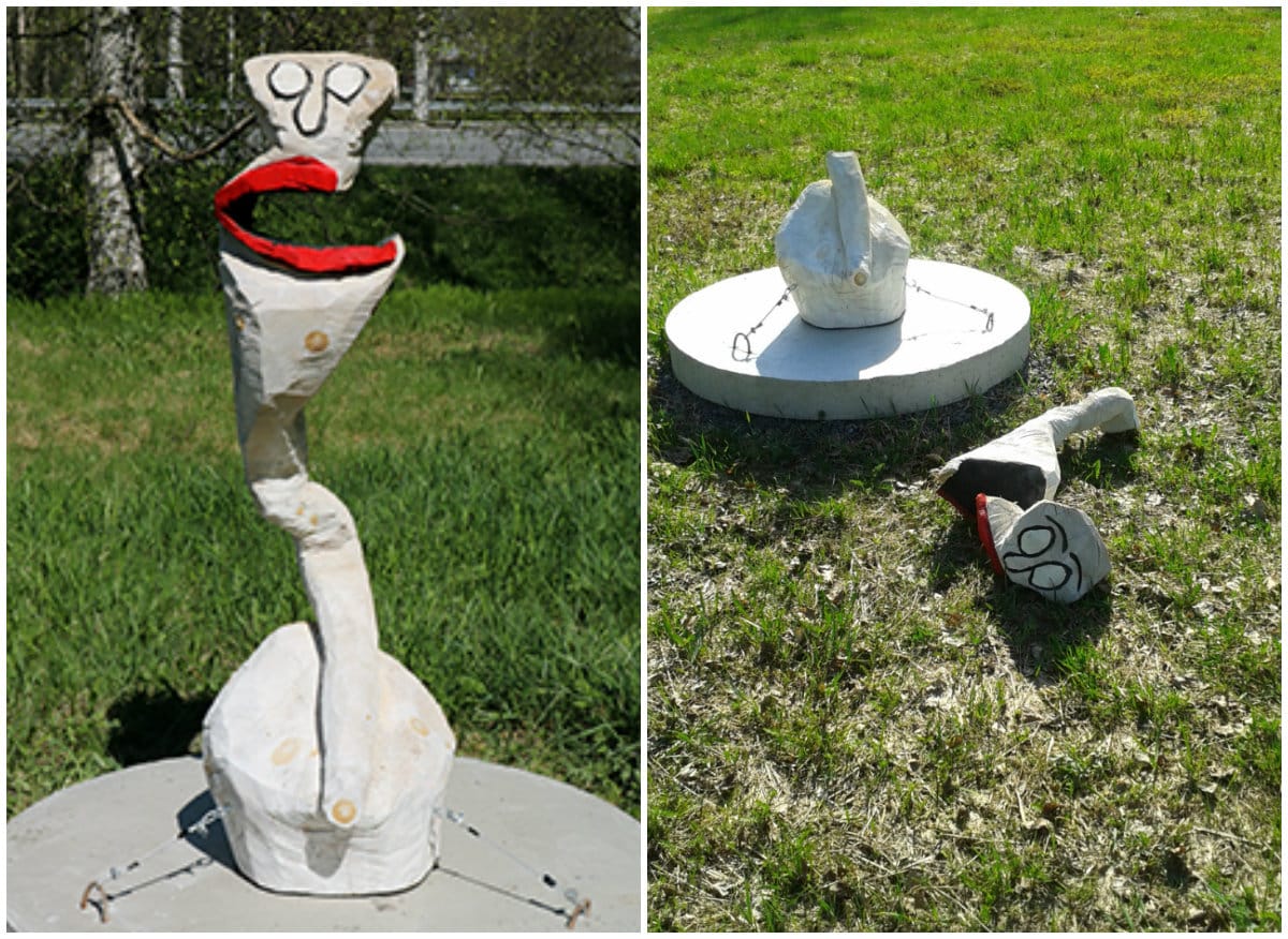 Jorma Styngin Suu auki -teos oli mennyt rikki viikonloppuna.