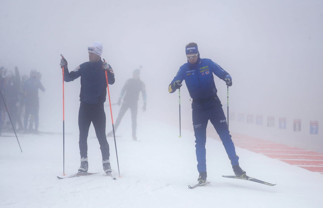 Pokljukan ampumahiihtostadion oli sankan sumun peitossa keskiviikkona.