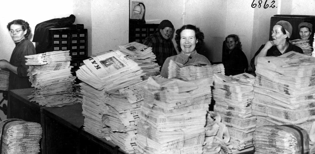 Juho Raappana perusti Kalevan vuonna 1899 edistääkseen paikallisen yhteisön henkistä ja taloudellista virettä. Kuva Kalevan postituksesta 1950-luvulla.
