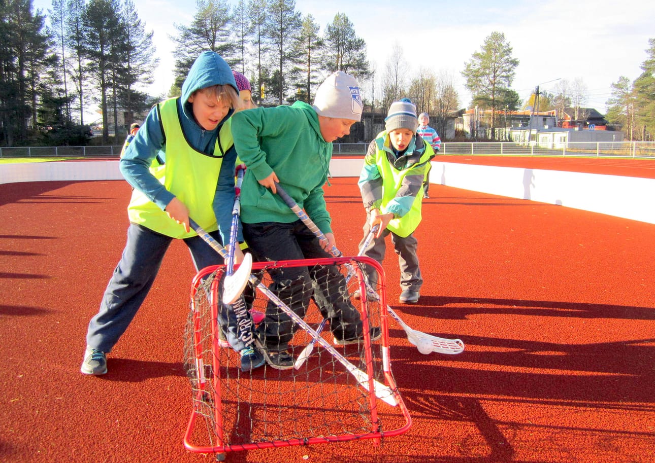 Päivän aikana oppilaat tutustuivat eri lajeihin. Urheilukentälle rakennetussa kaukalossa koululaiset pelasivat sählyä.