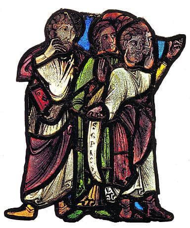 Apostoliryhmä, Troyesin Saint-Etiennen luostarikoulu, 1170-1180. Apostolien ilmeet, vaatteiden poimut, siveltimenvedot ovat katsojaa lähellä.