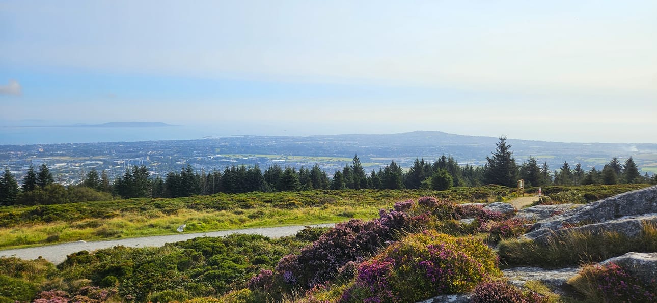 Tälle näköalapaikalle Susanne Storm tuo vaasalaiset vieraansa ensimmäiseksi. Ticknockin alueelta Dublinin vuoristossa näkee yli Dun Laoghairen kaupunginosan, merelle saakka.