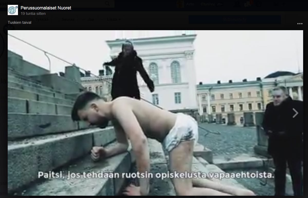 Jos PS-nuorten poliittista kypsyyttä mitattaisiin kuin joukinkkua, niin he olisivat vielä sikalassa, rkp:n nuorisojärjestön jäsen kommentoi videota Twitterissä.