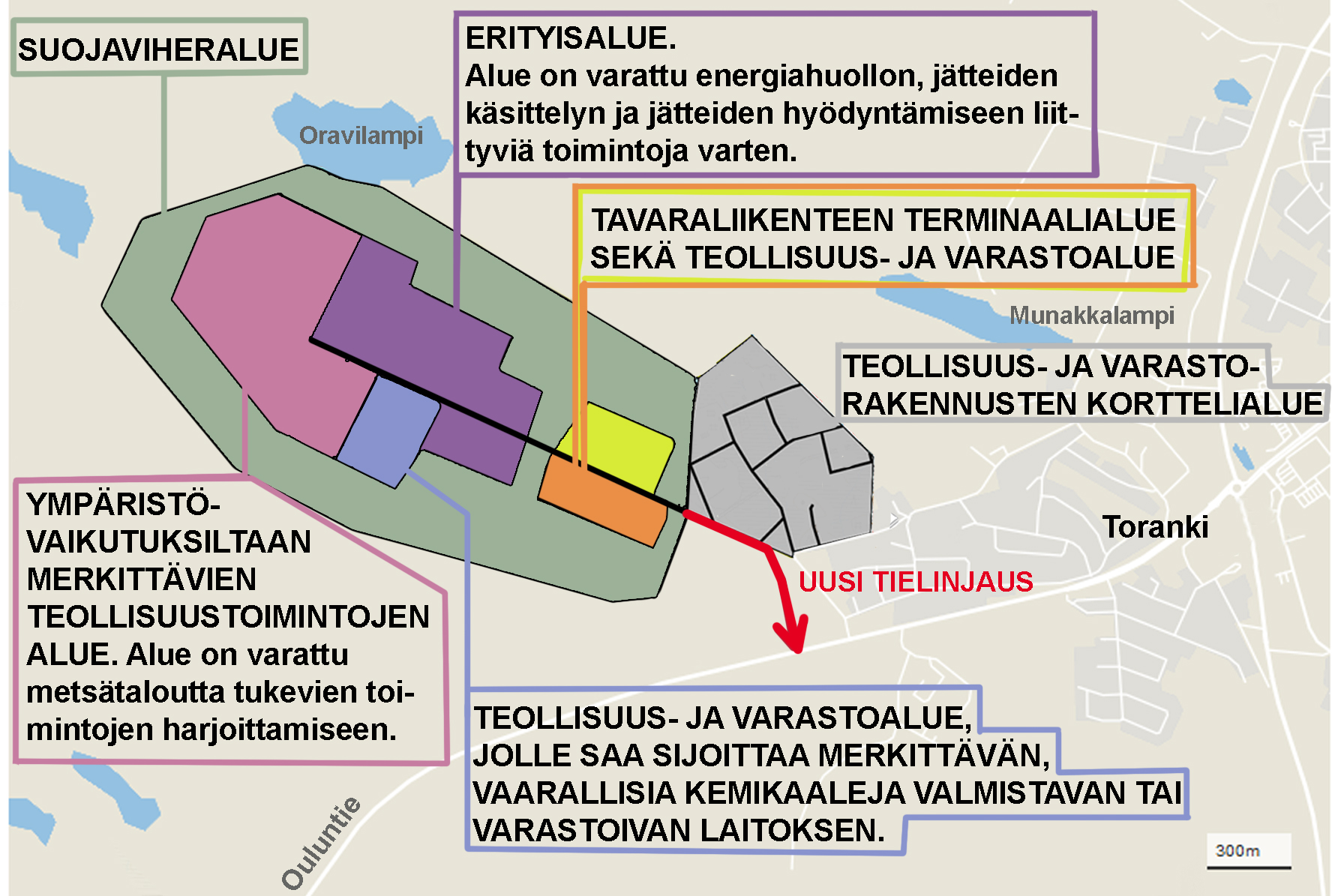 Uudelle kiertotalouden teollisuusalueelle suunnitellaan omaa liittymää Ouluntielle.
