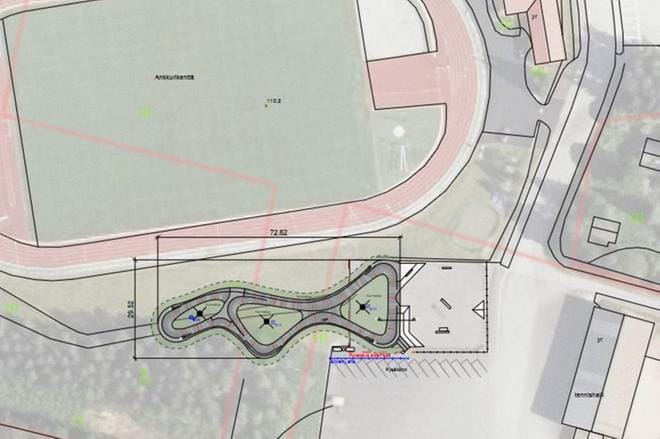 Pumptrack-radan sijoittuminen urheilualueelle oli valtuutettujen katsottavana havainnekuvasta.