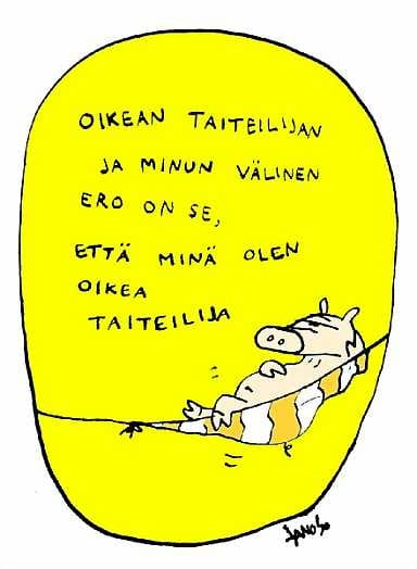 Oikea taiteilija. "Tämä kuvaa minua tällä hetkellä", toteaa sarjakuvataiteilija Jaana Suorsa.