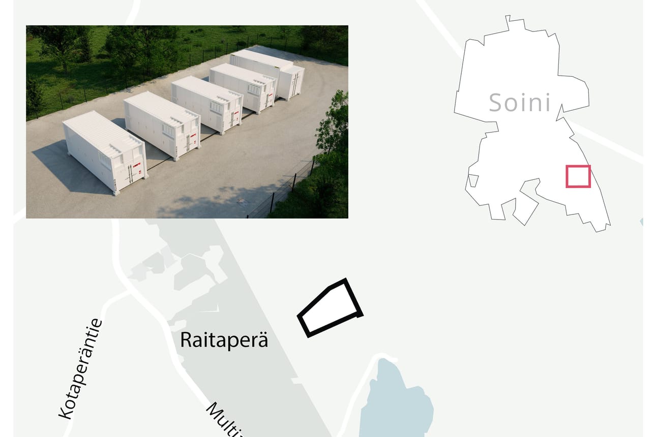 Soinin Raitaperälle on tulossa sähköä varastoivia akkukontteja.