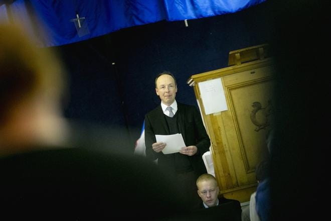 Perussuomalaisten puheenjohtaja Jussi Halla-aho vieraili sunnuntaina Etelä-Pohjanmaan perussuomalaisten piirikokouksessa. Kuva: Jaakko Elenius