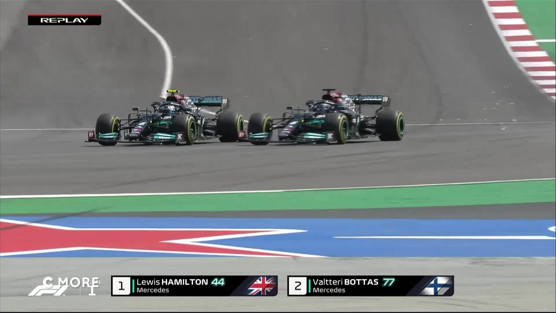 Lewis Hamilton ohittaa Valtteri Bottaksen Portugalin kisan kärkitaistelussa