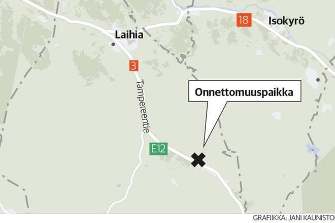 Neljä hevosta kuoli ja kolme ihmistä loukkaantui sunnuntai-iltana Laihian Jokikylässä. GRAFIIKKA: JANI KAUNISTO