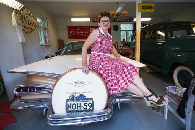 Paula Sandström lähetti 80-luvun lopulla ostamansa Chevrolet Impalan merirahtina San Franciscosta Göteborgiin. Kuvat: Jarno Pellinen