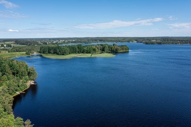 Kuortaneenjärven kahdesta sinilevähavainnosta Haapaniemessä sinilevää oli havaittu sunnuntaina runsaasti. Keskiviikkona paikalla ei enää näkynyt sinilevää. Kuva: Elena Mikkilä