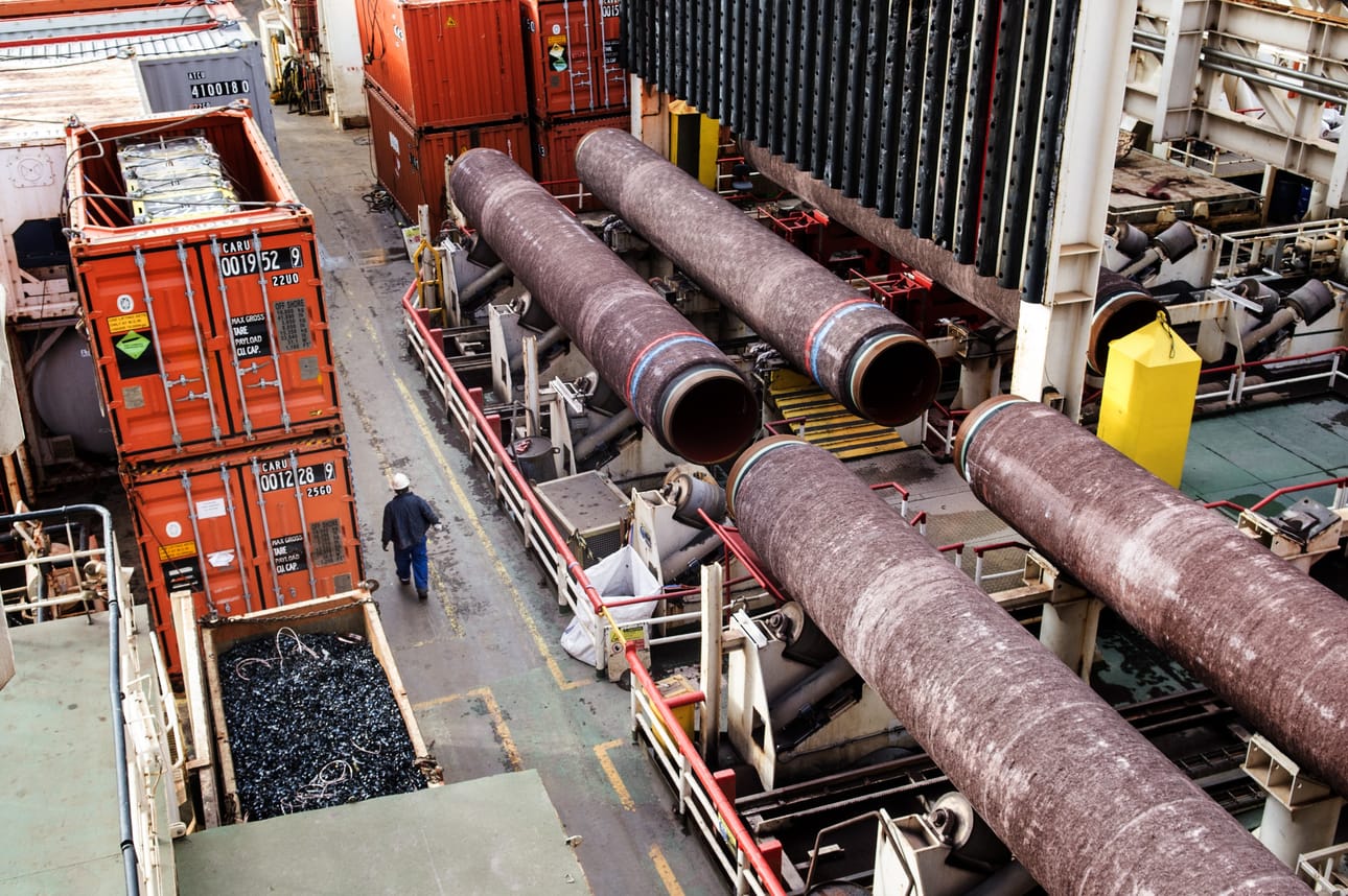 Nord Stream 2:sta käydään edelleen turvallisuuspoliittista keskustelua Euroopassa. Kuvassa Suomenlahteen laskettua putkistoa.
