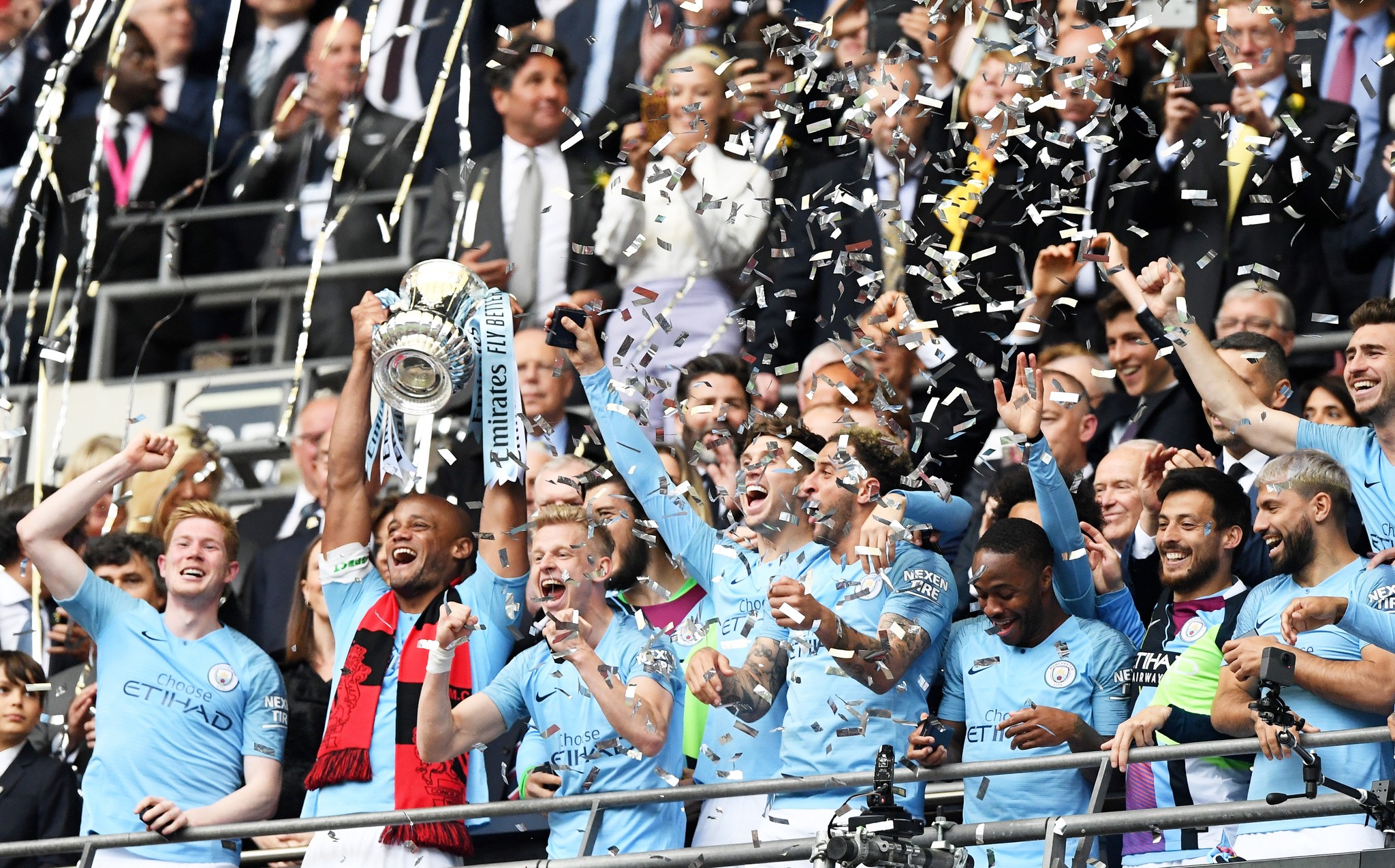 Manchester City juhli Englannin cupin finaalivoittoa lauantaina.