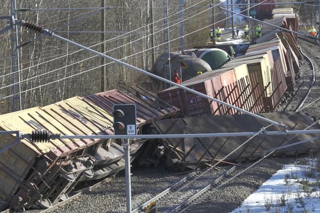 Vuonna 2013 Vammalan ratapihalla 13 junanvaunua suistui kiskoilta. Onnettomuudessa ei tapahtunut henkilövahinkoja. KUVA: Markku Mäkinen