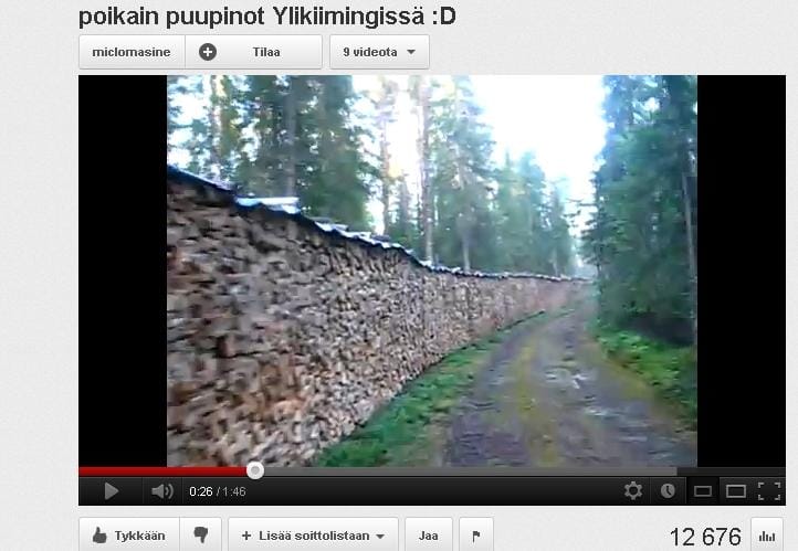 Ylikiimingin poikain puupinoa esitellään Youtubessa.