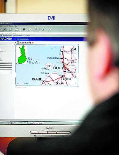 Seurantapuhelimet näkyvät nettiselaimella gprs-kartan avulla. Kuvassa näkyy kauin mahdollinen netin välityksellä välittyvä kuva seurantapuhelimen paikasta.
