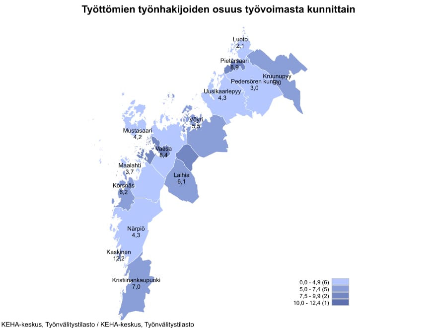 Pohjanmaan elinvoimakeskus julkaisi tuoreet työttömyystilastot tällä viikolla.
