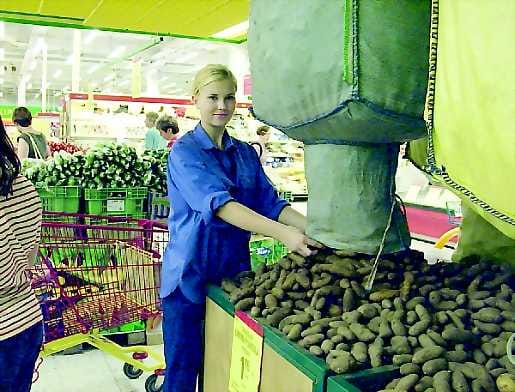 Käyttö lisääntyy koko ajan. Kesäharjoittelija Eveliina Ilola Citymarketissa Rovaniemellä varmistaa, että erikoisperunaa on saatavilla.