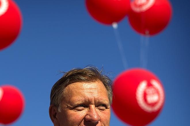Matti Huutola kuvattuna Seinäjoella vuonna 2015 Suomen Elintarviketyöläisten Liiton Kesäpäivillä ja 110-vuotisjuhlilla. KUVA: MARIA MÄKI