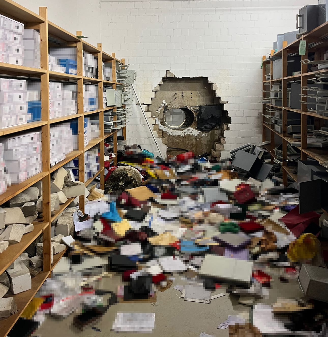 Poliisin mukaan varkaat tulivat pankkiin maanalaisesta pysäköintihallista betoniseinään poraamansa valtavan reiän kautta.