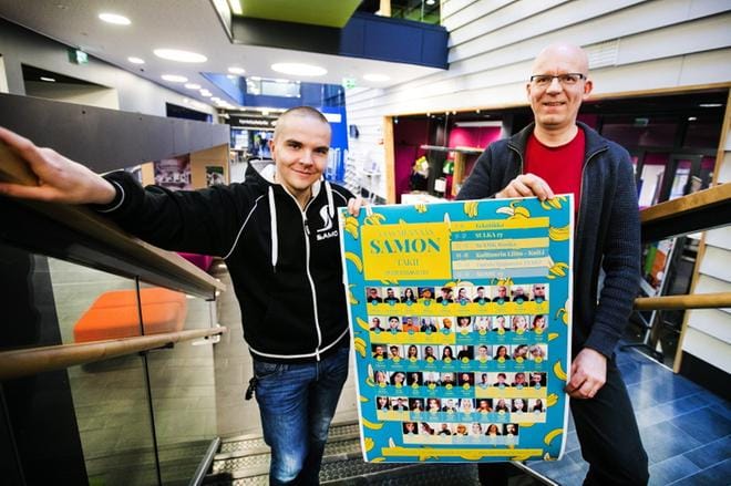 Opiskelijakunnan puheenjohtaja Aku Autio ja pääsihteeri Kimmo Niemi ovat varsin tyytyväisiä Seinäjoen opiskelijakunnan aktiivisuuteen päätöksenteossa. KUVA: KRISTA LUOMA