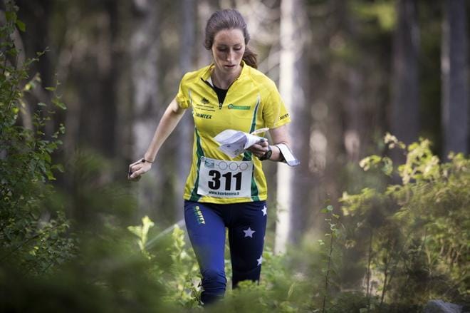 Michele Dawson valmistautuu Merenkurkun Rastipäivillä opiskelijoiden MM-kisoihin. KUVA: JARNO PELLINEN