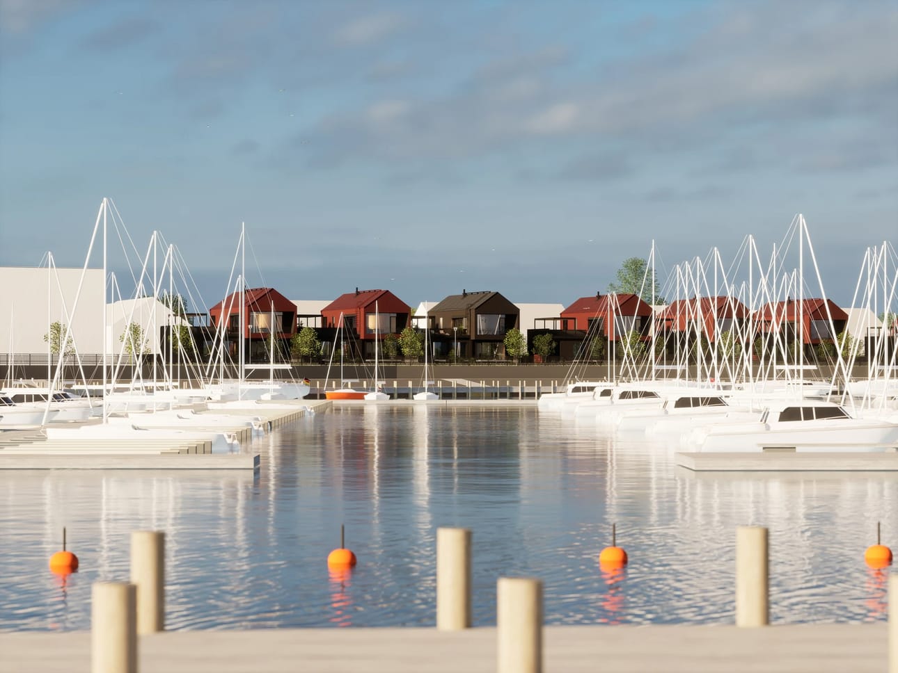 Meri-Villat avautuvat kohti satamaa, jossa on niille varattuna oma laituri. Koko Ranta-Toppilan alueen ilme ja kaksikerroksisten talojen luoma, miellyttävä inhimillinen mittakaava ovat saaneet inspiraatiota suomalaisesta puukaupunkiperinteestä.