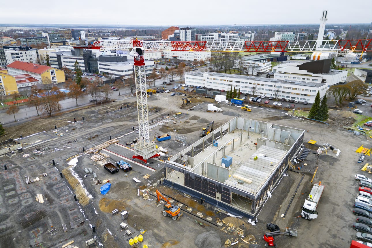 Sedun työmaalla työt edistyvät aikataulussa. Kampus nousee Kirkkokadulle Aalto-keskuksen viereen.