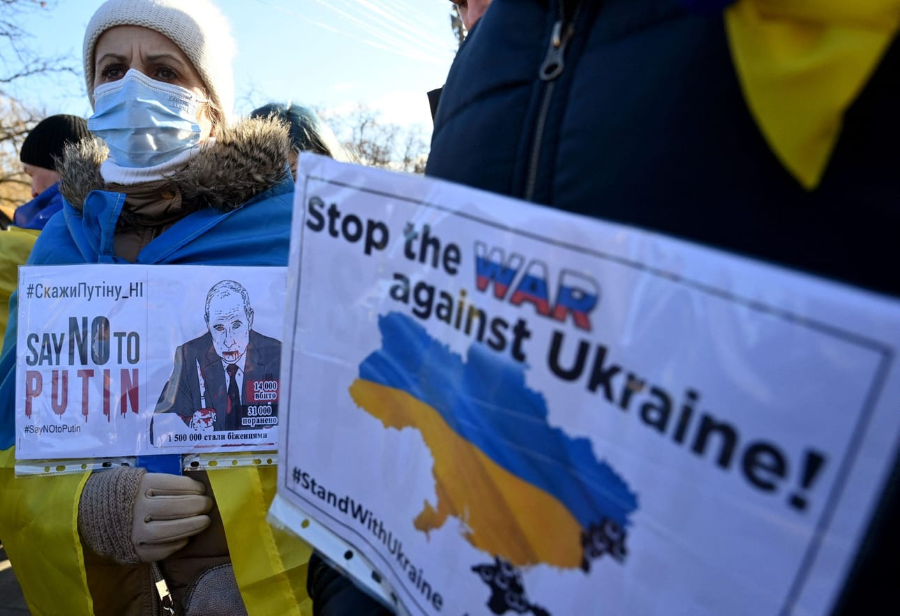 Ukrainalaiset osoittivat mieltään Kiovassa lauantaina, ja kohteena oli Venäjän presidentti Vladimir Putin.