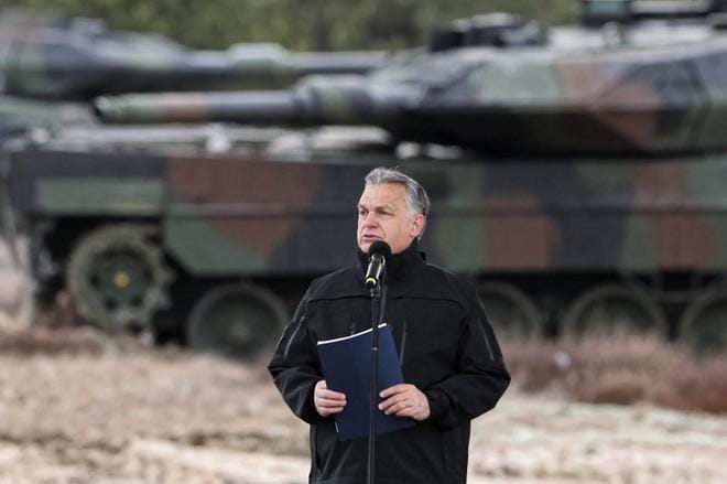 Unkarin pääministeri Viktor Orbán puhui Natoon liittymisen 20-vuotisjuhlassa Puolassa 10. maaliskuuta. Tänä keväänä tuli kuluneeksi 20 vuotta siitä, kun Unkari, Puola ja Tshekki liittyivät Naton jäseniksi. KUVA: Pawel Supernak/EPA