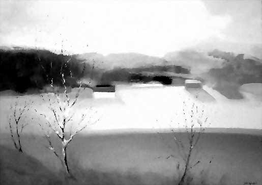 Keväinen hulevesi. Jussi Jäälinojan akryylimaalaus Sulavesi.