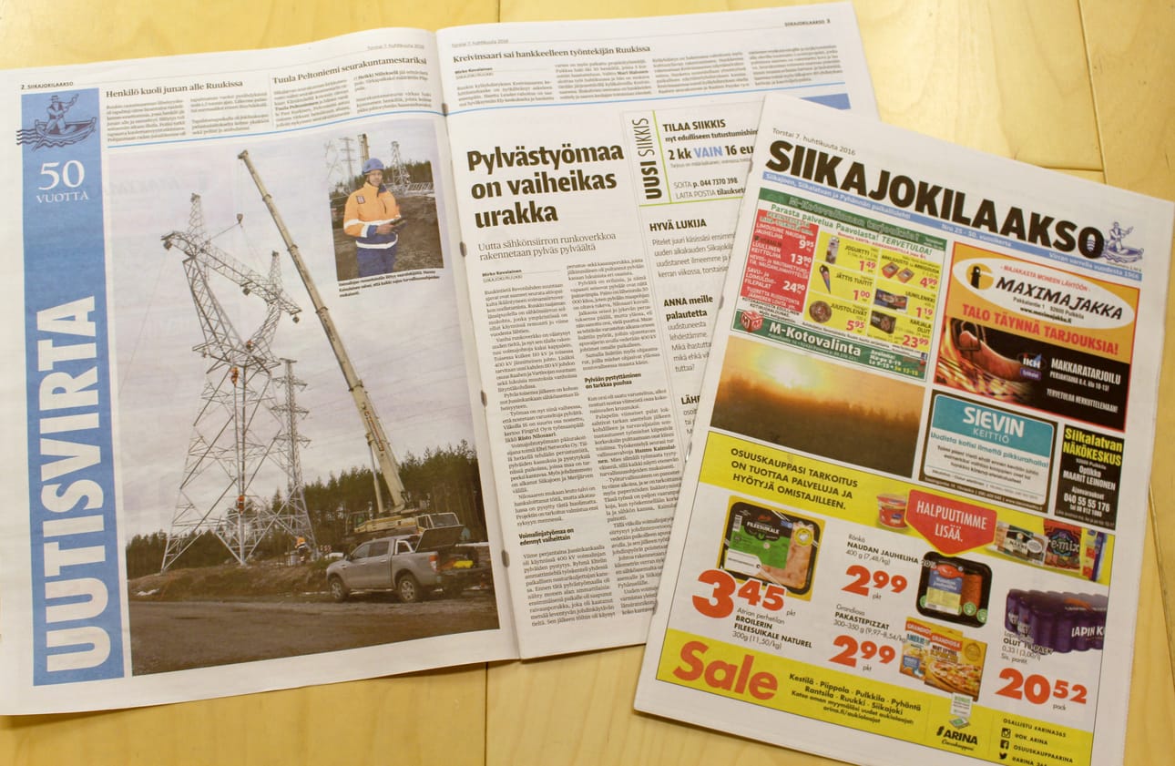 Uudistuneen Siikajokilaakson Uutisvirtasivut ja kansi ovat tämän päivän lehdessä tällaiset.