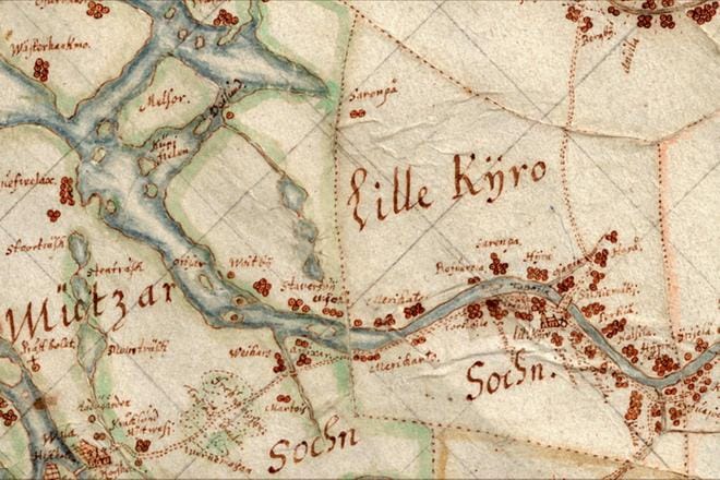Tältä näytti osa Pohjanmaan kartasta vuonna 1650. Kartan laati Klaus Klaunpoika. Pohjanlahti ulottui lähelle Vähänkyrön pitäjää.KUVAT: KIRJASTA VÄHÄKYRÖ HISTORIAN VALOSSA