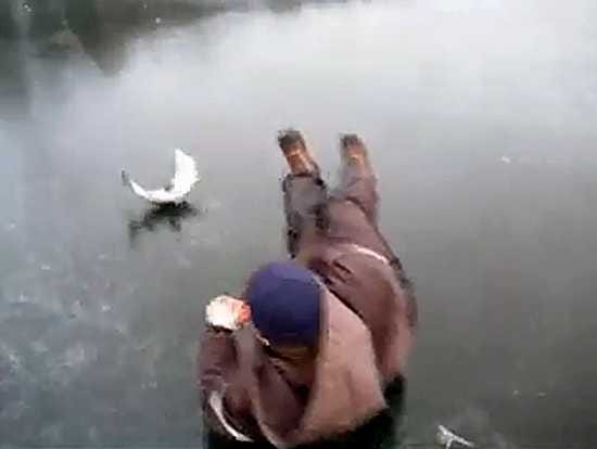 Kahen kilon siika on saatu jäälle.