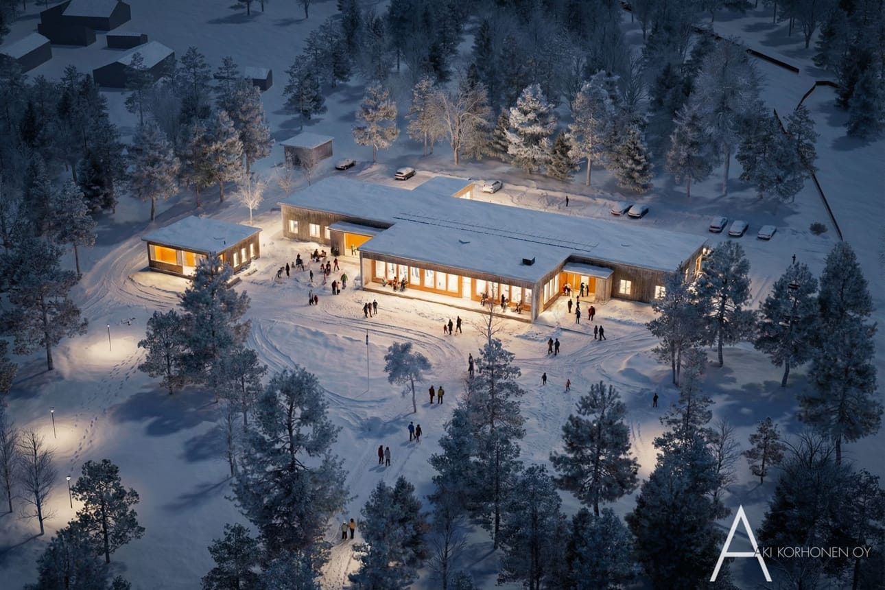 Vallitsevaan vuodenaikaan sovitettu tuore havainnekuva kertoo, miltä uusi Kultalan leirikeskus tulee valmistuessaan näyttämään.