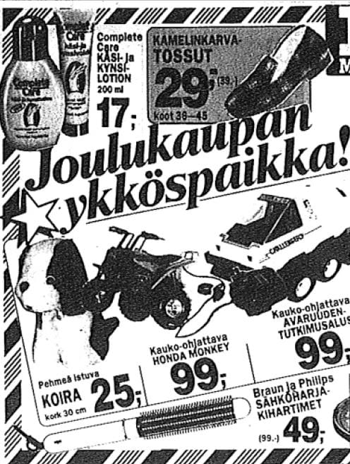 Ilmoitus Kalevassa 12.12.1985.