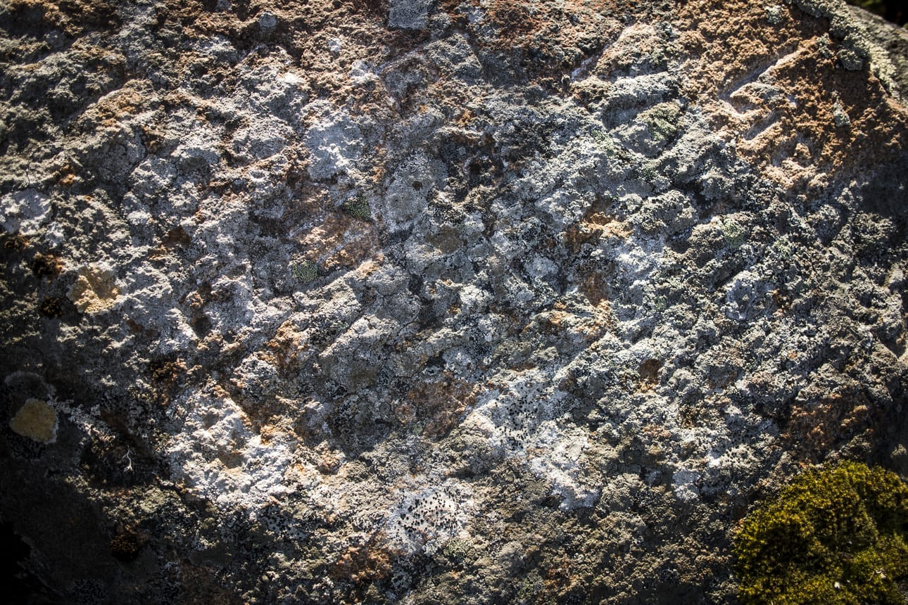 Kesällä 1944 tehty kaiverrus ei erotu enää kivestä.