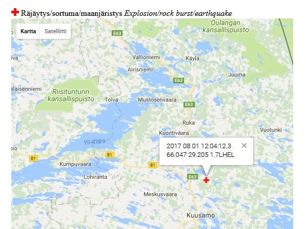 Järistyspaikka Helsingin yliopiston seismologian instituutin sivuilla.