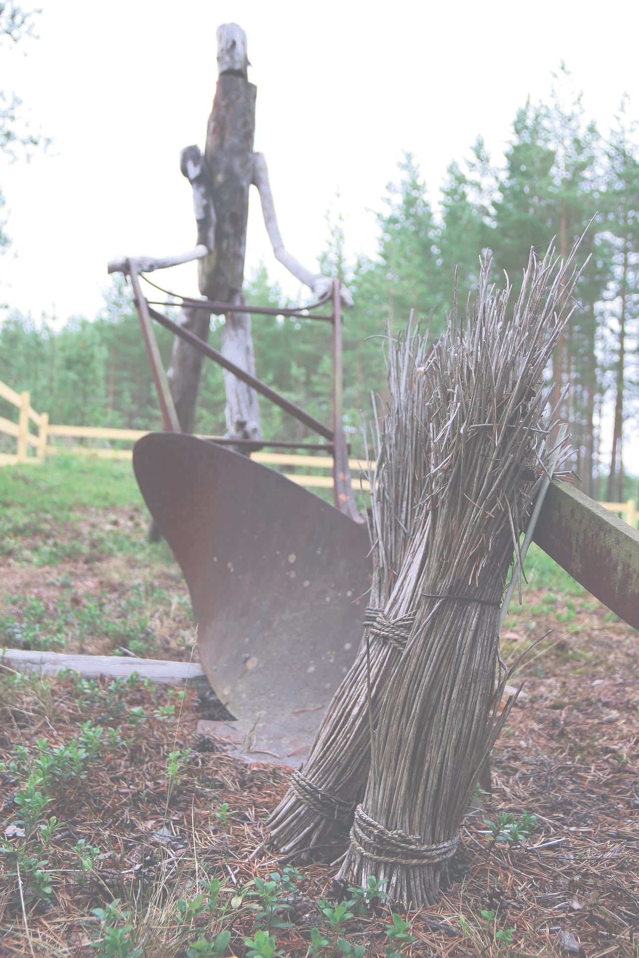 Päähänpisto sai Leena ja Kuisma Langin rakentamaan meren ajopuista patsaan kesämökkinsä pihapiiriin.