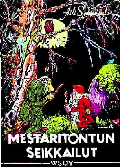 Tästä se alkaa. Oulun mestaritonttu (Tuula Väänänen) vartioi Satumaan porttia. Näkymä on kuin Tylypahkan kuulusta kirjastosta.