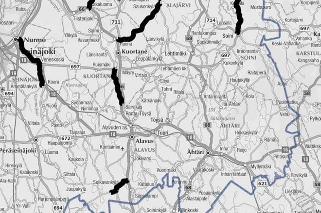 Sulkavankyläntie ja Hynniläntie kuuluvat Haarajärventien lisäksi niihin päällystettyihin teihin, joihin ely ei aio tehdä jatkossa päällysteen paikkauksia. KUVA: OTE ELY:N KARTASTA